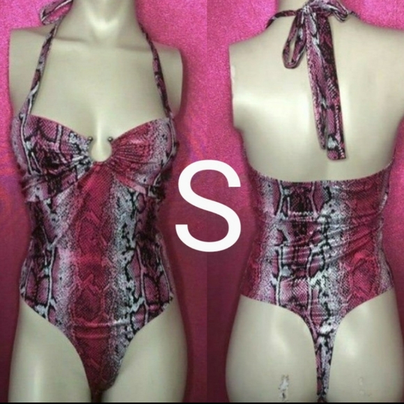 Tops - 🆕Pink Shiny Snake Skin Sexy Summer Bodysuit Size S